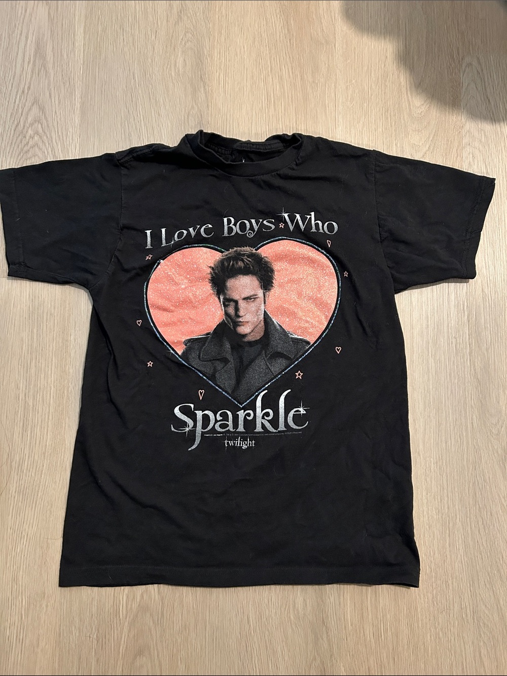 Spencer's Black Twilight 'I Love Boys Who Sparkle' Graphic Tee with Pink Heart